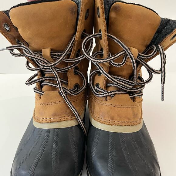 Sorel Duck Boot Size 7.5 Slimpack II Lace Up Brown Leather Gray Wool - Picture 8 of 15